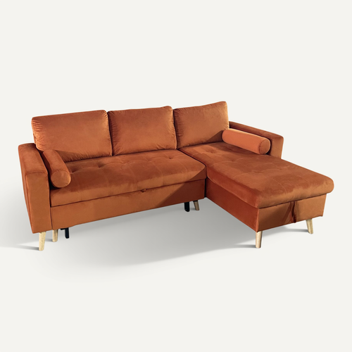 Canapé D'angle Convertible James 3 Places En Velours Terracotta