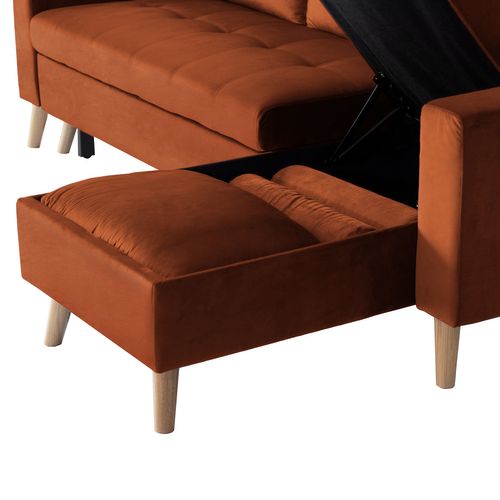 Canapé D'angle Convertible James 3 Places En Velours Terracotta