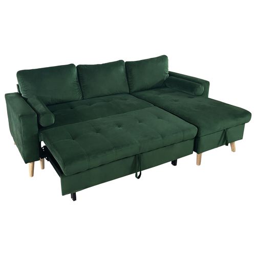 Canapé D'angle Convertible James 3 Places En Velours Vert
