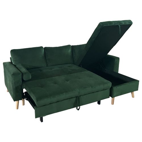 Canapé D'angle Convertible James 3 Places En Velours Vert