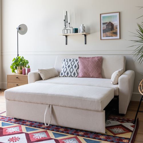 Canapé Convertible En Velours Côtelé Beige 2 Places Matt