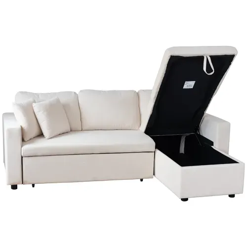 Canapé D'angle Convertible Clark 3 Places En Velours Côtelé Beige