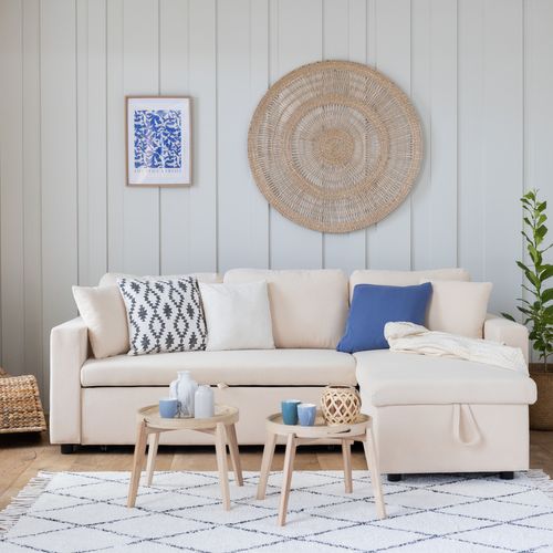 Canapé D'angle Convertible Clark 3 Places En Velours Côtelé Beige