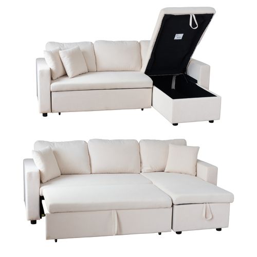 Canapé D'angle Convertible Clark 3 Places En Velours Côtelé Beige