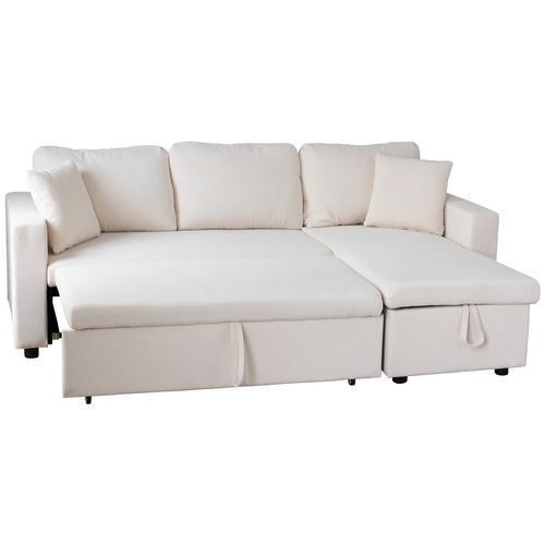 Canapé D'angle Convertible Clark 3 Places En Velours Côtelé Beige