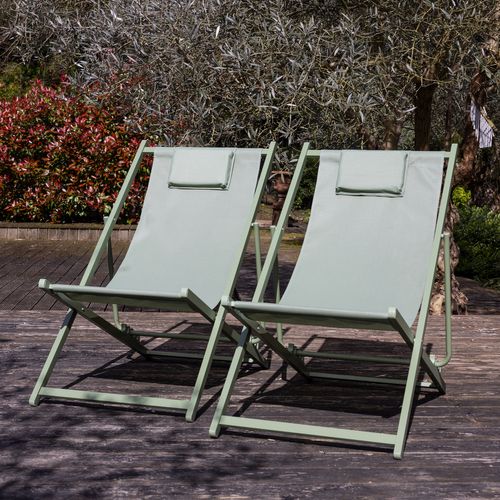 Lot De 2 Chiliennes Cyprus - Textilène Vert Sauge/structure Vert Sauge