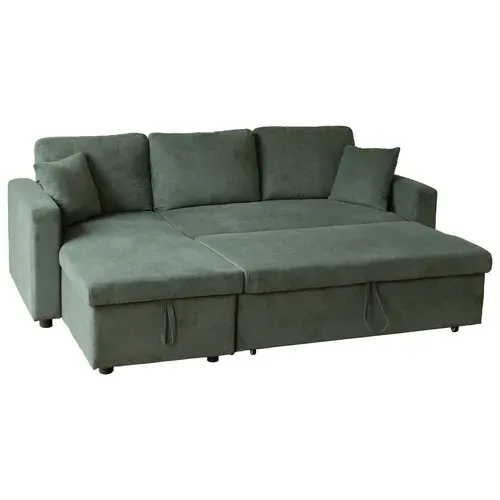 Canapé D'angle Convertible Clark 3 Places En Velours Côtelé Vert
