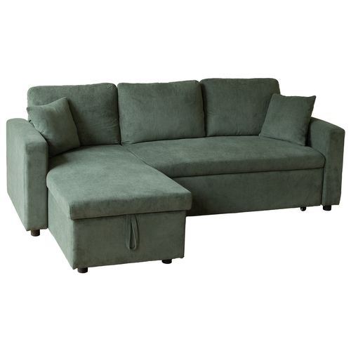 Canapé D'angle Convertible Clark 3 Places En Velours Côtelé Vert