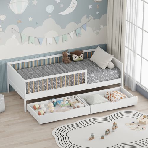 Lit Pour Enfant 190x90cm Blanc Avec Tiroirs Adam