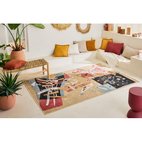 Tapis Intérieur Extérieur à Motif Cubique Beige 266x380 Cm