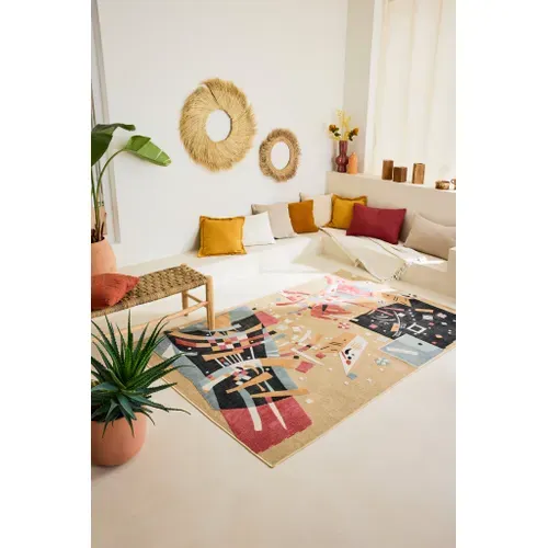 Tapis Intérieur Extérieur à Motif Cubique Beige 266x380 Cm