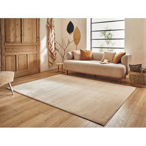 Tapis Motif Damier En Relief - Crème Et Beige - 120x160 cm