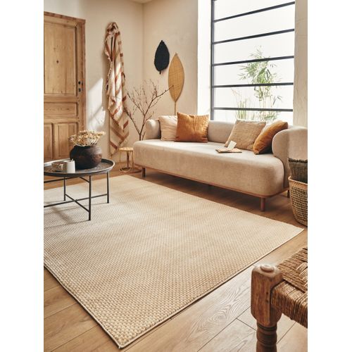 Tapis Motif Damier En Relief - Crème Et Beige - 120x160 cm