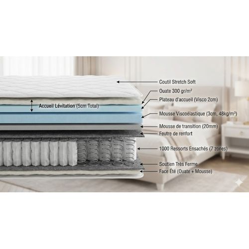 Matelas Essenzia Levitation Très Ferme 1000 120x200 Ressorts