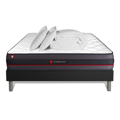 Ensemble Matelas Regen 140x200 + Sommier Noir + Couette + 2 Oreillers - Mémoire De Forme
