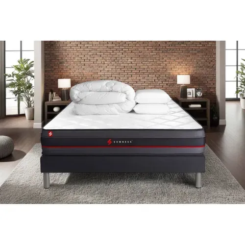 Ensemble Matelas Regen 160x200 + Sommier Noir + Couette + 2 Oreillers - Mémoire De Forme