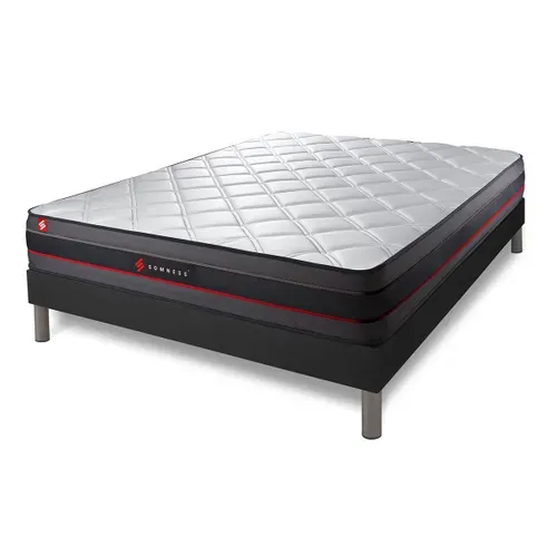 Ensemble Matelas Regen 160x200 + Sommier Noir + Couette + 2 Oreillers - Mémoire De Forme