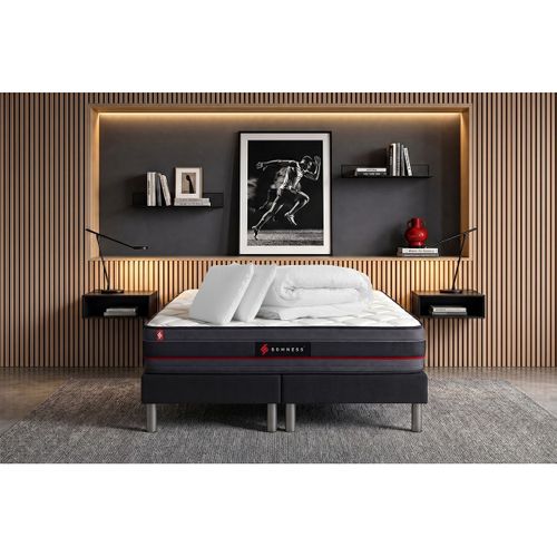 Ensemble Matelas REGEN 180x200 cm + Double Sommiers Noir 90x200 + Couette + 2 Oreillers