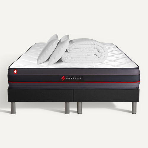 Ensemble Matelas REGEN 180x200 cm + Double Sommiers Noir 90x200 + Couette + 2 Oreillers