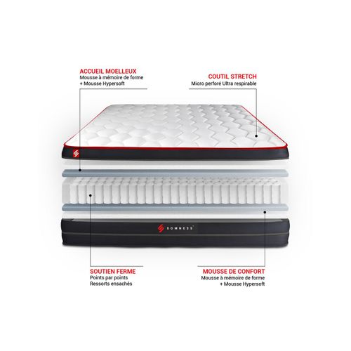 Matelas Ressorts Ensachés Et Mémoire De Forme 140x190 Boost - Ep: 26cm - Confort Equilibré
