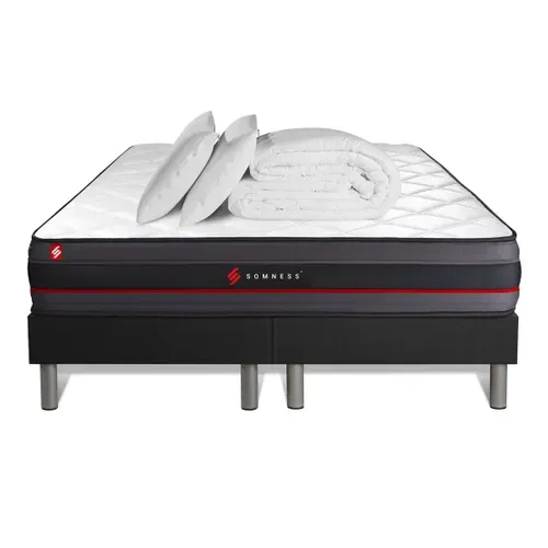 Ensemble Matelas Regen 200x200 + Double Sommiers Noir 100x200 + Couette + 2 Oreillers - Mémoire De F