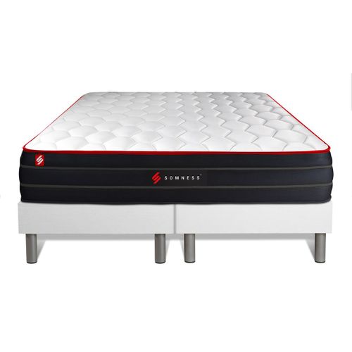 Ensemble Matelas Ressorts Ensachés Et Mémoire De Forme 200x200 Boost Ep:26cm - Sommier Blanc