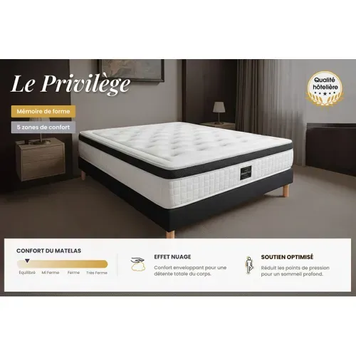 Matelas Mousse 140x190 cm PRIVILEGE - Epaisseur 26cm - Confort Equilibre Accueil Mémoire De Forme