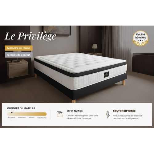 Matelas Mémoire De Forme 140x200 cm PRIVILEGE - Epaisseur 26cm - Confort Equilibré