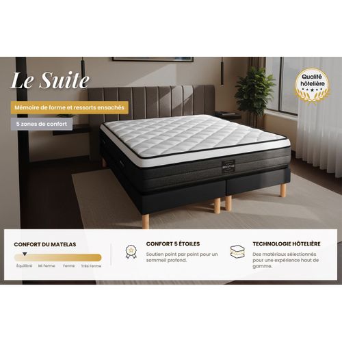 Ensemble Matelas Ressorts Ensachés Et Mémoire De Forme 160x200 Suite Ep:26cm - Sommier Blanc