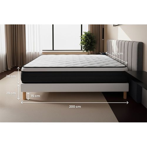 Ensemble Matelas Ressorts Ensachés Et Mémoire De Forme 160x200 Suite Ep:26cm - Sommier Blanc