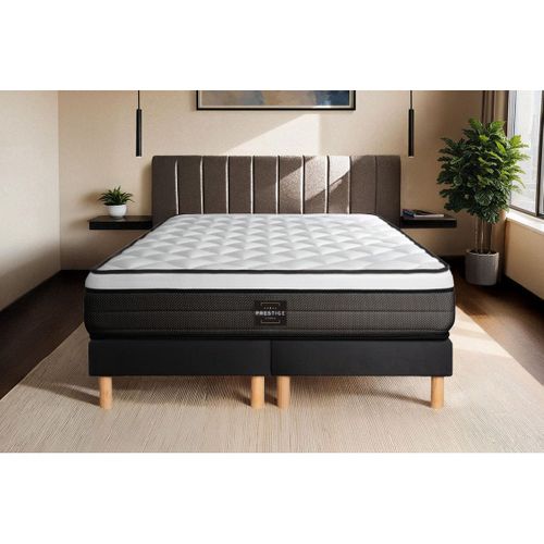 Ensemble Matelas Ressorts Ensachés Et Mémoire De Forme 160x200 Suite Ep:26cm - Sommier Noir
