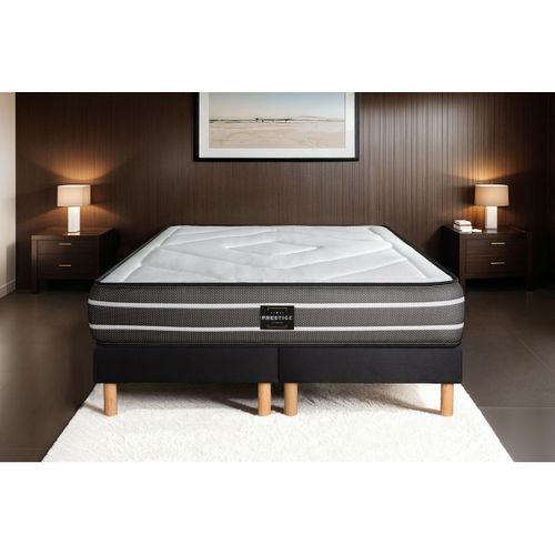 Ensemble Matelas Ressorts Ensachés Et Mémoire De Forme 200x200 Exclusive Ep:22cm - Sommier Noir