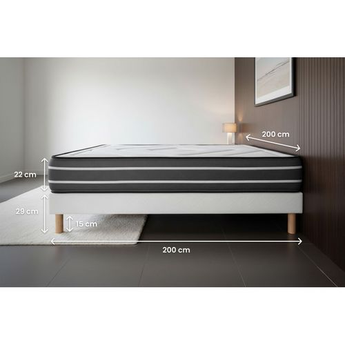 Ensemble Matelas Ressorts Ensachés Et Mémoire De Forme 200x200 Exclusive Ep:22cm - Sommier Noir