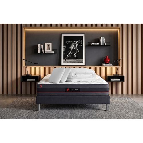 Ensemble  200x200 Matelas Regen À Mémoire De Forme + Sommier Kit Noir + Couette 260x240cm + 2 Oreill