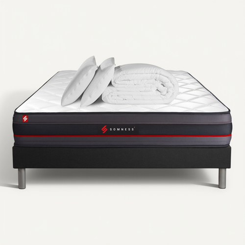 Ensemble  200x200 Matelas Regen À Mémoire De Forme + Sommier Kit Noir + Couette 260x240cm + 2 Oreill
