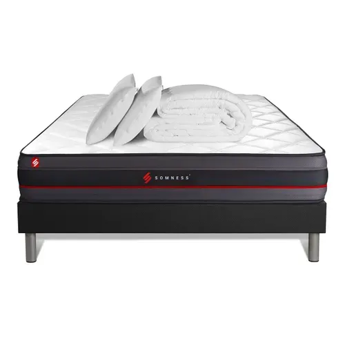 Ensemble  180x200 Matelas Regen à Mémoire De Forme + Sommier Kit Noir + Couette 260x240cm + 2 Oreill