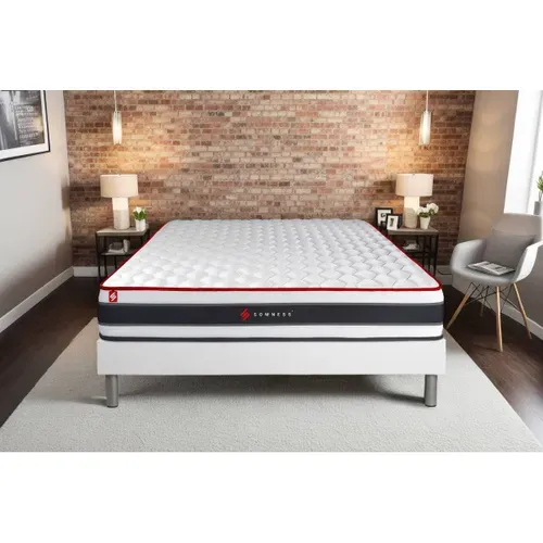 Ensemble Matelas Ressorts Ensachés Et Mémoire De Forme 180x200 Energy Ep:22 Cm - Sommier Kit Blanc