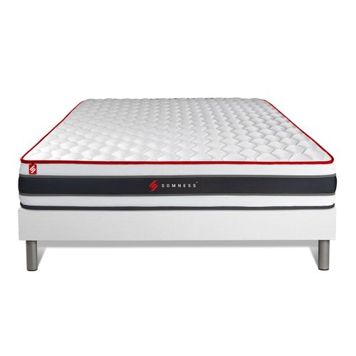 Ensemble Matelas Ressorts Ensachés Et Mémoire De Forme 180x200 Energy Ep:22 Cm - Sommier Kit Blanc