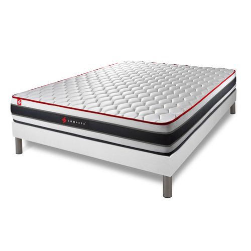 Ensemble Matelas Ressorts Ensachés Et Mémoire De Forme 180x200 Energy Ep:22 Cm - Sommier Kit Blanc