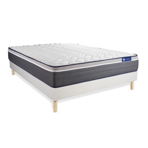 Ensemble Matelas Mémoire De Forme 140x190 Actimemo Plus Ep:26 Cm - Sommier Kit Blanc