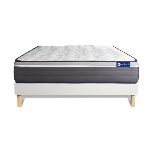 Ensemble Matelas Mémoire De Forme 140x190 Actimemo Plus Ep:26 Cm - Sommier Kit Blanc