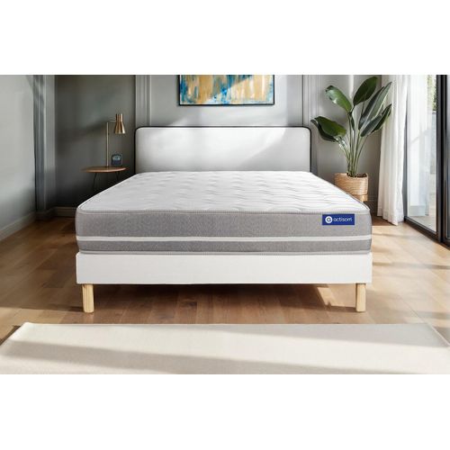 Ensemble Matelas Mémoire De Forme 140x190 Actimemo Touch Ep:20 Cm - Sommier Kit Blanc
