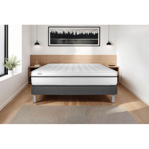 Ensemble Matelas Mousse Polyuréthane à Mémoire De Forme 200x200 Vital Spa Ep:24 Cm - Sommier Kit Gri