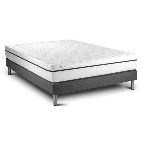 Ensemble Matelas Mousse Polyuréthane à Mémoire De Forme 200x200 Vital Spa Ep:24 Cm - Sommier Kit Gri