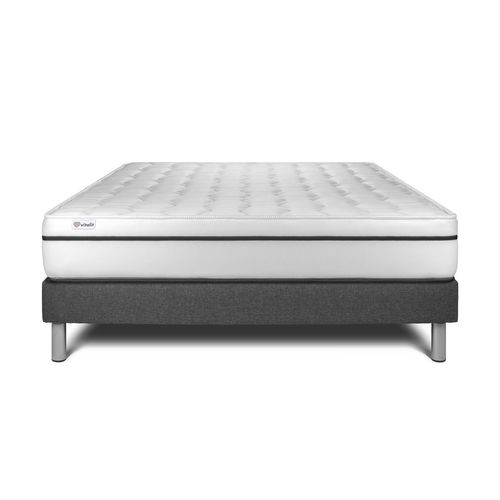 Ensemble Matelas Mousse Polyuréthane à Mémoire De Forme 200x200 Vital Spa Ep:24 Cm - Sommier Kit Gri