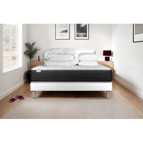 Ensemble Vitalmemo One 200 X 200 Cm Sommier Kit Blanc - Mousse Polyuréthane à Mémoire De Forme