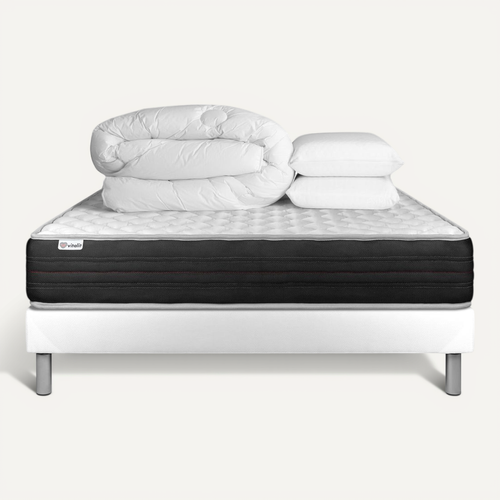 Ensemble Vitalmemo One 200 X 200 Cm Sommier Kit Blanc - Mousse Polyuréthane à Mémoire De Forme