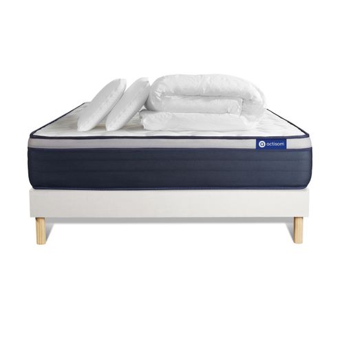 Ensemble  Matelas Latex + Mémoire De Forme Actilatex Max 140x190 Cm + Sommier Kit Blanc + 2 Oreiller