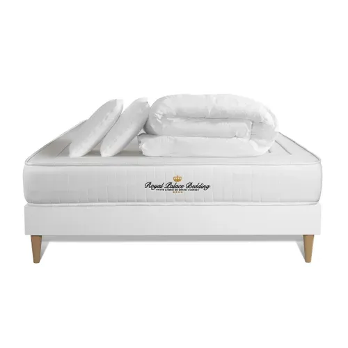 Ensemble Matelas à Mémoire De Forme Nottingham 160x200cm Sommier Kit Blanc + 2 Oreillers + 1 Couette
