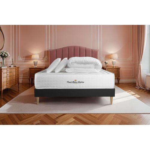 Ensemble Matelas à Mémoire De Forme Maxi épaisseur Buckingham 200x200cm + Sommier Kit Noir + 2 Oreil